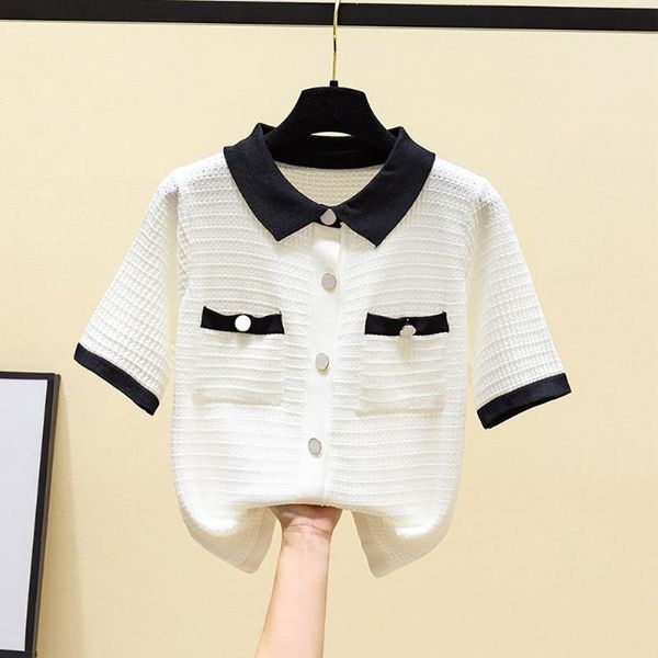 women's knits & tees casual patchwork glitter buttons summer thin knitted sweater cardigan women fashion loose baggy collared short sle, White
women's knits & tees casual patchwork glitter buttons summer thin knitted sweater cardigan women fashion loose baggy collared short sle, White