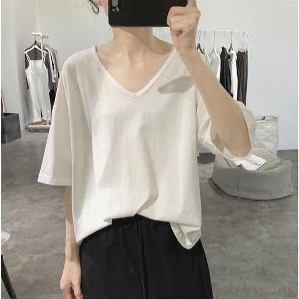 women's t-shirt 2021 loose summer korean-style slim v-neck simple basic and pure color style short-sleeve pullover top, White
women's t-shirt 2021 loose summer korean-style slim v-neck simple basic and pure color style short-sleeve pullover top, White