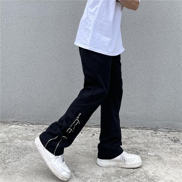 men's pants european and american high street side-breasted flared trousers wild loose trendy casual overalls, Black
men's pants european and american high street side-breasted flared trousers wild loose trendy casual overalls, Black