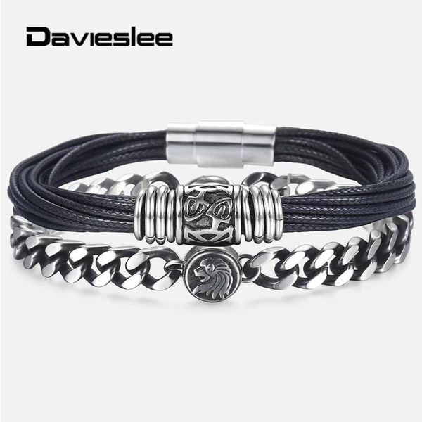 link, chain 2pcs/set multilayer braided leather bracelet stainless steel for mens boys wristband punk surferfashion jewelry ddlbf35, Black
link, chain 2pcs/set multilayer braided leather bracelet stainless steel for mens boys wristband punk surferfashion jewelry ddlbf35, Black