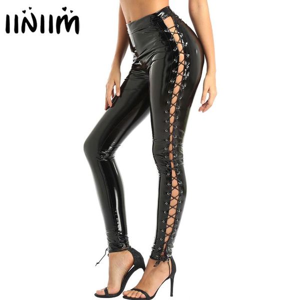 women's pants & capris iiniim womens wet look high street clubwear moto punk leather side lace up leggings stretchy skinny long trouser, Black;white
women's pants & capris iiniim womens wet look high street clubwear moto punk leather side lace up leggings stretchy skinny long trouser, Black;white