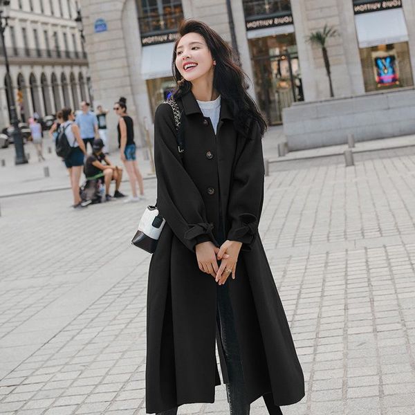women's wool & blends korean style black woolen coats women warm tunic button cardigan loose oversized 2xl big hem jacket winter suit c