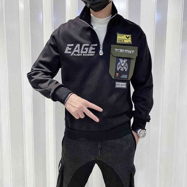 hoodies korean autumn and winter thin collar embroidered broca pocket decoration male fashion sweater men's clothing, Black
hoodies korean autumn and winter thin collar embroidered broca pocket decoration male fashion sweater men's clothing, Black