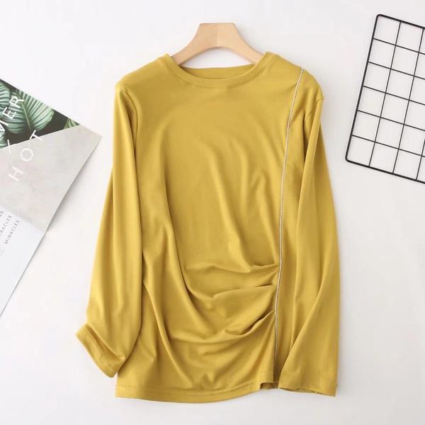 women's t-shirt clothing large 2021 plus size o-neck folds flocking solid black brown yellow long sleeve woman, White
women's t-shirt clothing large 2021 plus size o-neck folds flocking solid black brown yellow long sleeve woman, White