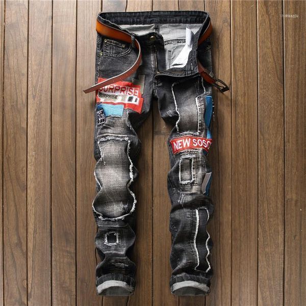 ripped men's jeans fashion trendy applique decoration black denim straight leg pants autumn discount 1, Blue
ripped men's jeans fashion trendy applique decoration black denim straight leg pants autumn discount 1, Blue