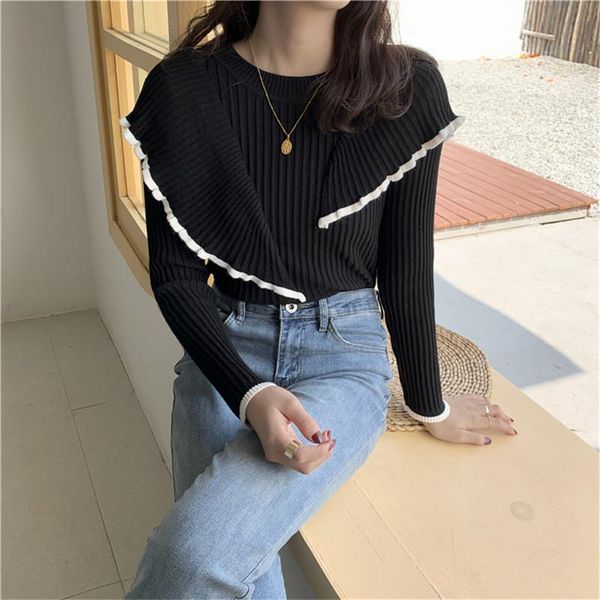 women's sweaters basic bottoming knit sweater 2021 korean style flounced stitching pullover slim warm thick knitted, White;black
women's sweaters basic bottoming knit sweater 2021 korean style flounced stitching pullover slim warm thick knitted, White;black
