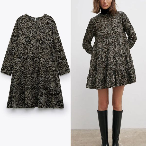 dresses vintage leopard print mini women long sleeve pleated loose es woman chic back opening flounced hem vestido, Black;gray
dresses vintage leopard print mini women long sleeve pleated loose es woman chic back opening flounced hem vestido, Black;gray