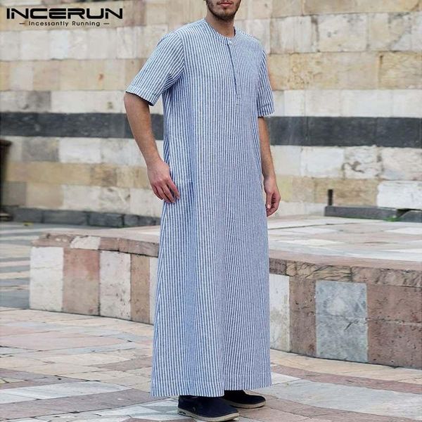 ethnic clothing men muslim jubba thobe striped 2021 stand collar short sleeve cotton robes casual caftan islamic arabic kaftan abaya incerun, Red 
ethnic clothing men muslim jubba thobe striped 2021 stand collar short sleeve cotton robes casual caftan islamic arabic kaftan abaya incerun, Red