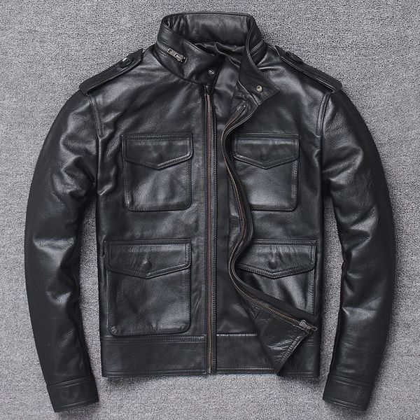 men's leather & faux jacket men genuine thin coat slim fit cuero chaqueta 2021, Black
men's leather & faux jacket men genuine thin coat slim fit cuero chaqueta 2021, Black