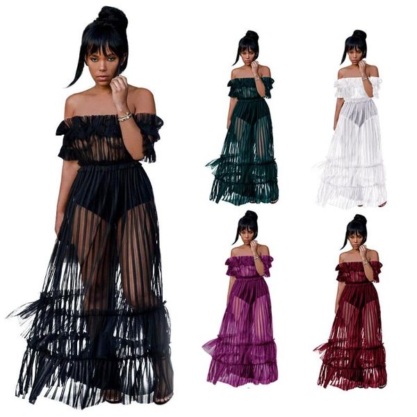 women's swimwear plus size 3xl women ruffle off shoulder mesh swimsuits cover-ups sheer see through bikini cover up tulle beach long dr, White;black
women's swimwear plus size 3xl women ruffle off shoulder mesh swimsuits cover-ups sheer see through bikini cover up tulle beach long dr, White;black