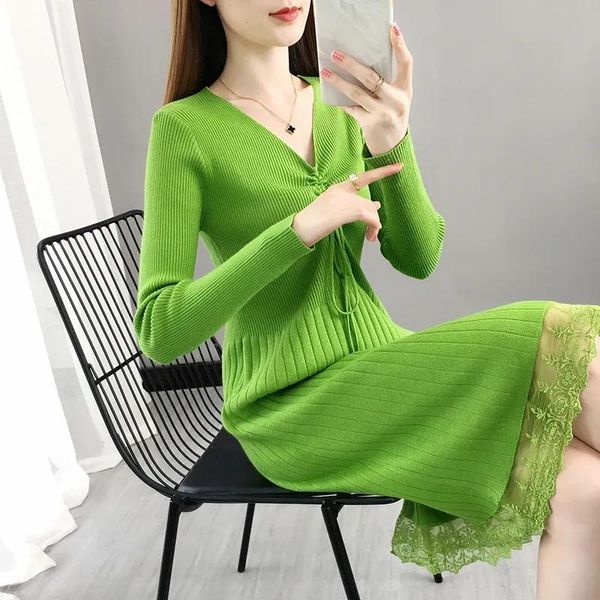 casual dresses spliced lace drawstring v neck knitted dress women fall solid color korean midi party base winter sweater, Black;gray
casual dresses spliced lace drawstring v neck knitted dress women fall solid color korean midi party base winter sweater, Black;gray