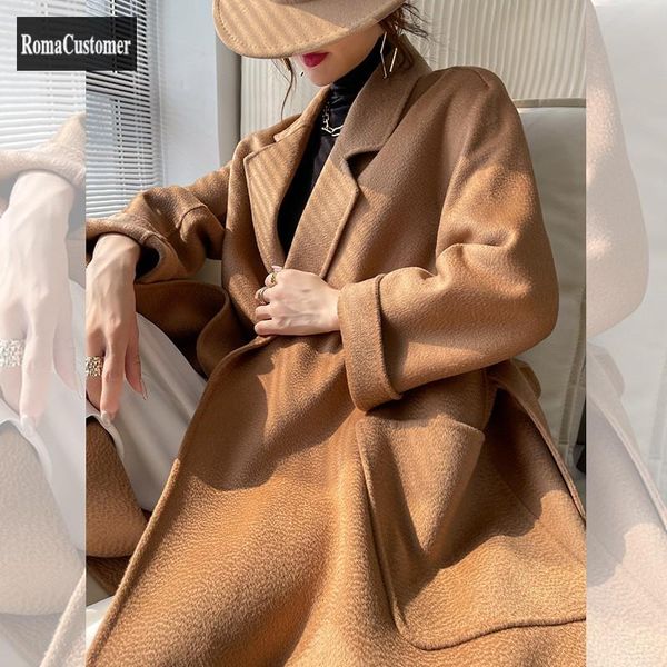 women's wool & blends 100% long 2021 autumn womens elegant solid woolen coat office lady loose british style fashion casual outerwear, Black
women's wool & blends 100% long 2021 autumn womens elegant solid woolen coat office lady loose british style fashion casual outerwear, Black