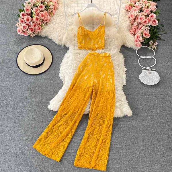 lace camisole women's outer wear summer loose versatile wide-leg casual trousers two-piece suit gk856 210506, White
lace camisole women's outer wear summer loose versatile wide-leg casual trousers two-piece suit gk856 210506, White