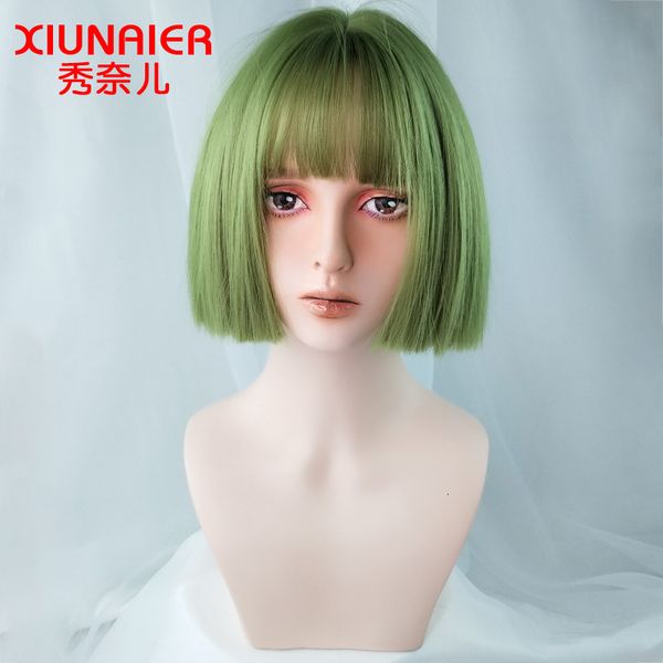 cosplay animation special color wig female short hair green air bangs, Black
cosplay animation special color wig female short hair green air bangs, Black