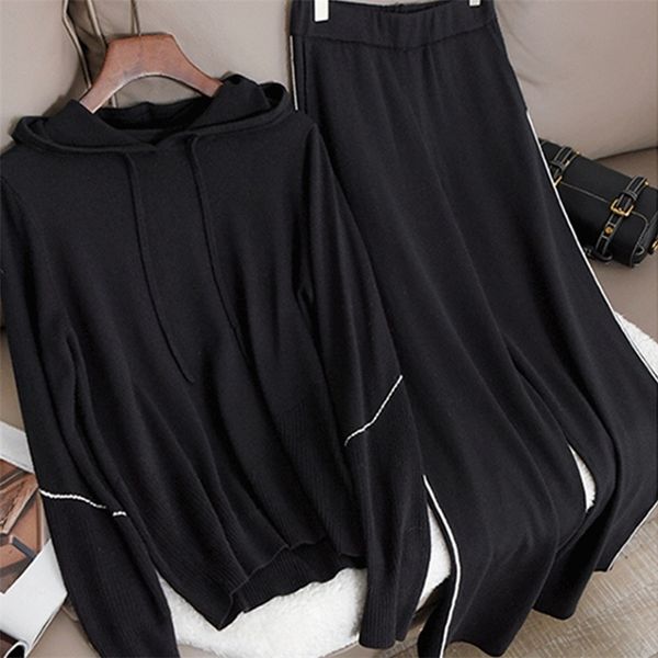 winter women suits casual knitted hooded sweaters +two piece high waist wide leg pants clothing sets 210520, White
winter women suits casual knitted hooded sweaters +two piece high waist wide leg pants clothing sets 210520, White