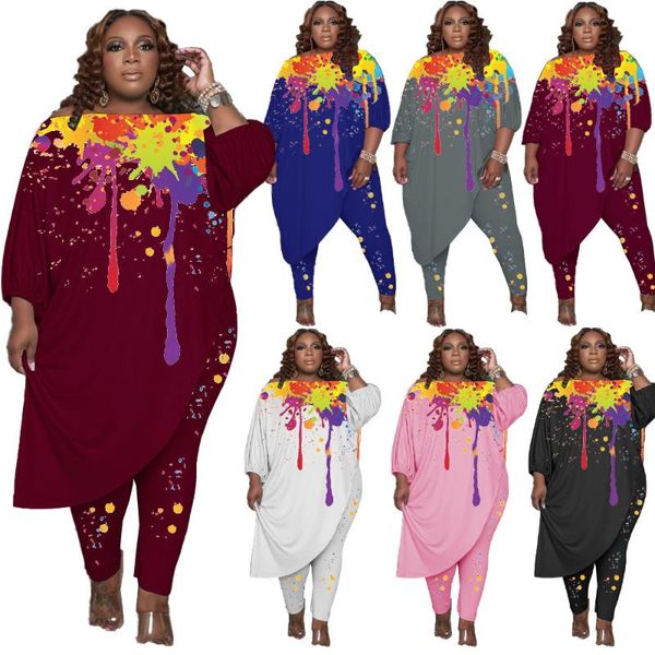 women's two piece pants european and american plus size fashion splash ink printing one-piece collar asymmetrical casual two-piece suit, White
women's two piece pants european and american plus size fashion splash ink printing one-piece collar asymmetrical casual two-piece suit, White