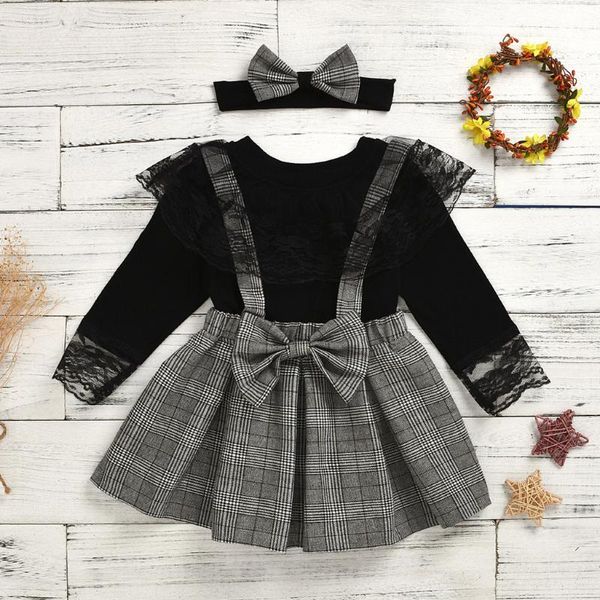 40# kids clothing baby girls pure color long sleeve lace t-shirts + plaid bowknot strap+headband child outfits clothes sets, White
40# kids clothing baby girls pure color long sleeve lace t-shirts + plaid bowknot strap+headband child outfits clothes sets, White