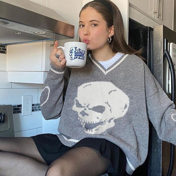 women's sweaters spring autumn women long sleeve skull print knit soft v-neck loose pullover korean preppy style jumper harajuku y, White;black
women's sweaters spring autumn women long sleeve skull print knit soft v-neck loose pullover korean preppy style jumper harajuku y, White;black