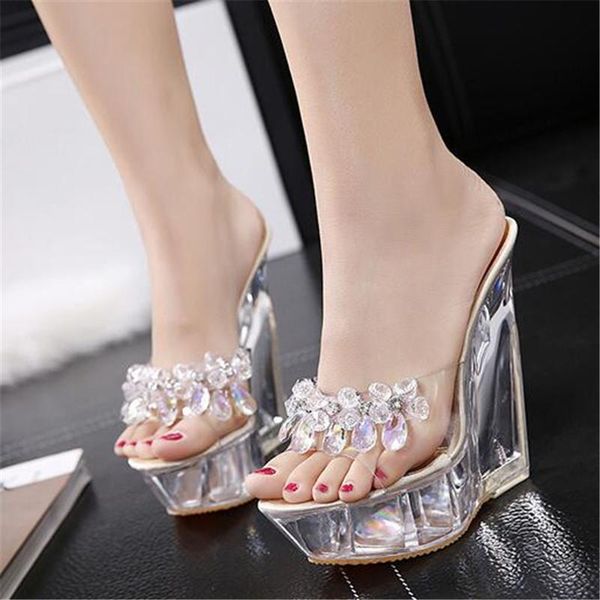 slippers feiyitu women summer transparent crystal model catwalk wedding shoes high-heeled 14cm wedges, Black
slippers feiyitu women summer transparent crystal model catwalk wedding shoes high-heeled 14cm wedges, Black