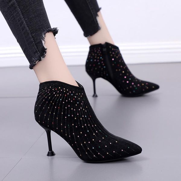 boots autumn winter fashion short luxury rhinestone pointed toe high heels thin ankle elegant women's, Black
boots autumn winter fashion short luxury rhinestone pointed toe high heels thin ankle elegant women's, Black
