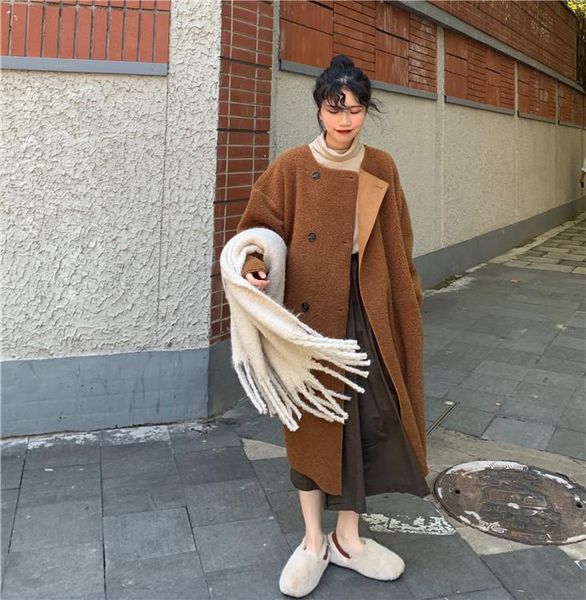 women's wool & blends winter korean style retro double breasted loose coat women oversize fashion outerwear female long, Black
women's wool & blends winter korean style retro double breasted loose coat women oversize fashion outerwear female long, Black