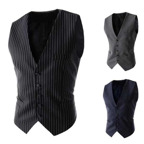 men striped vest single-breasted casual slim jacket business waistcoat vests mens suit fit men's, Black;white
men striped vest single-breasted casual slim jacket business waistcoat vests mens suit fit men's, Black;white