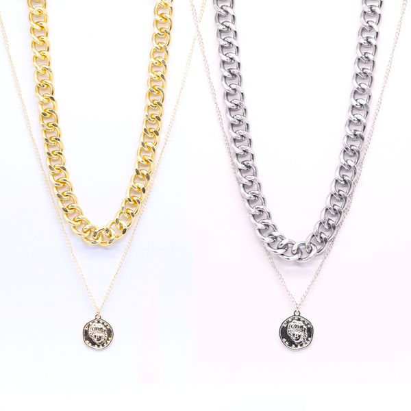 korean fashion one piece goth chain necklace for women hip hop double-layer coin pendant choker necklaces gold sliver color design jewelry f, Silver
korean fashion one piece goth chain necklace for women hip hop double-layer coin pendant choker necklaces gold sliver color design jewelry f, Silver