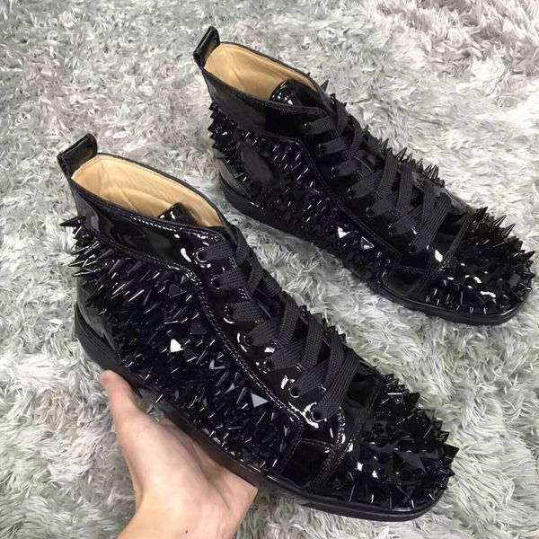 luxury designer men women casual shoes 21 style brand black patent leather pik spikes red bottom sneakers
luxury designer men women casual shoes 21 style brand black patent leather pik spikes red bottom sneakers
