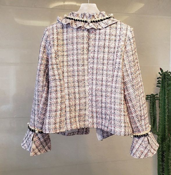 women's suits & blazers vintage plaid weave tweed jacket women flare long sleeve pearls patchwork ruffles wool coat elegant outwea, White;black
women's suits & blazers vintage plaid weave tweed jacket women flare long sleeve pearls patchwork ruffles wool coat elegant outwea, White;black