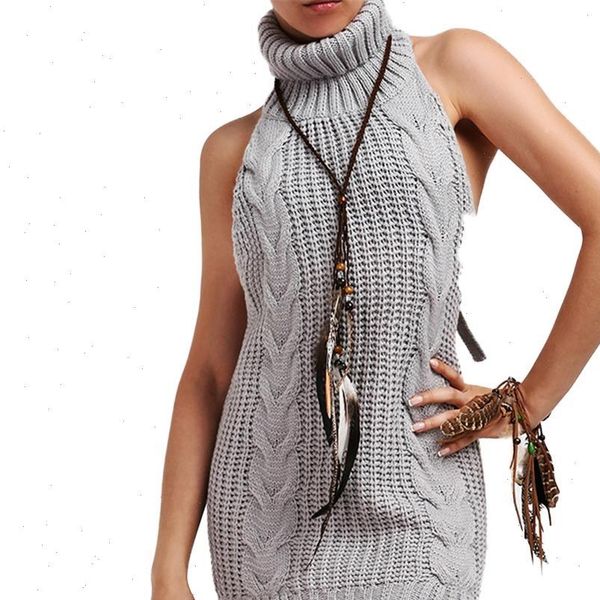 Fashion Sexy Hollow Backless Womens Dresses Sleeveless Bandage Turtleneck Pullover Knit Sweater Cosplay Beach Leisure Dress, Black;gray
Fashion Sexy Hollow Backless Womens Dresses Sleeveless Bandage Turtleneck Pullover Knit Sweater Cosplay Beach Leisure Dress, Black;gray