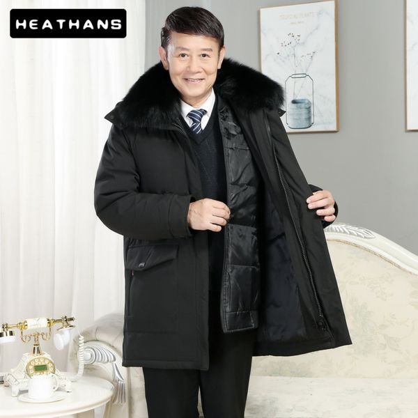 -25 degree winter 90% white duck down et collar leather middle-aged and elderly men's long coat, Black
-25 degree winter 90% white duck down et collar leather middle-aged and elderly men's long coat, Black