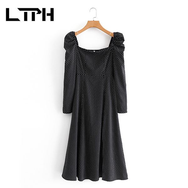 vintage polka dot print puff sleeve women dress square collar mid-length elegant split dresses autumn 210427, Black;gray
vintage polka dot print puff sleeve women dress square collar mid-length elegant split dresses autumn 210427, Black;gray