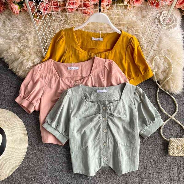 summer vintage elegant u-neck short shirts and blouse design puff short-sleeved button shirt women blouses 210420, White
summer vintage elegant u-neck short shirts and blouse design puff short-sleeved button shirt women blouses 210420, White