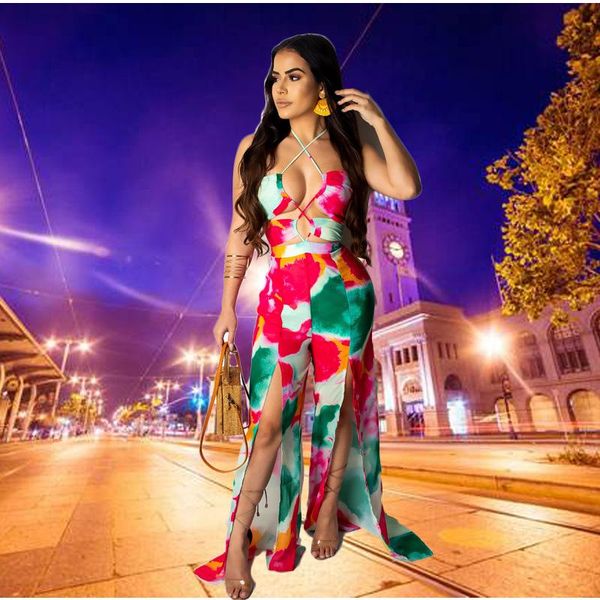 women's jumpsuits & rompers  plus size slit long backless strappy tie dye bodysuit women pants summer beach print wide leg jumpsuit, Black;white
women's jumpsuits & rompers  plus size slit long backless strappy tie dye bodysuit women pants summer beach print wide leg jumpsuit, Black;white