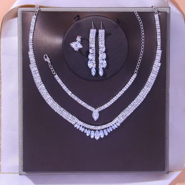 earrings & necklace stylish and simple zircon set wedding accessories temperamental bridal jewelry, Silver
earrings & necklace stylish and simple zircon set wedding accessories temperamental bridal jewelry, Silver