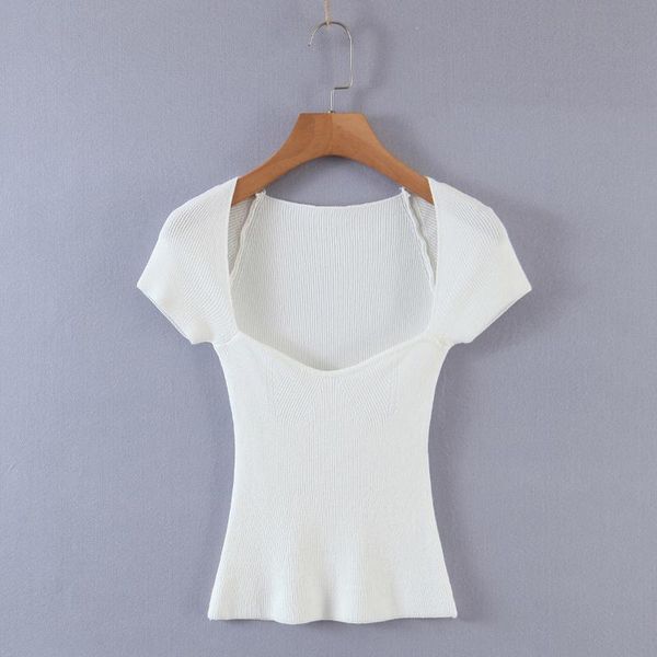 women's t-shirt europe station ~ early spring three-dimensional strapless square collar slim body short sleeve thin fishtail knit top, White
women's t-shirt europe station ~ early spring three-dimensional strapless square collar slim body short sleeve thin fishtail knit top, White