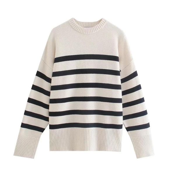 women's sweaters dylqfs 2021 autumn women stripe vintage loose long sleeve knitted sweater female round neck pullover streetwear casual, White;black
women's sweaters dylqfs 2021 autumn women stripe vintage loose long sleeve knitted sweater female round neck pullover streetwear casual, White;black