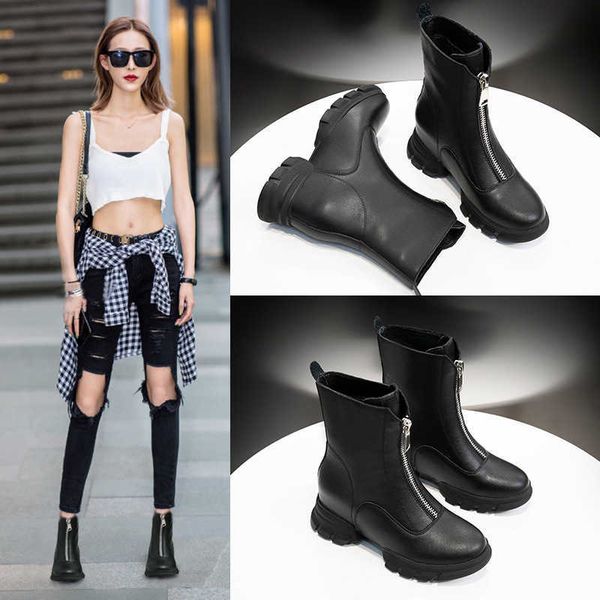 autumn and winter martin boots women's inner high shoes net red front zipper short emperor ghost leather, Black
autumn and winter martin boots women's inner high shoes net red front zipper short emperor ghost leather, Black