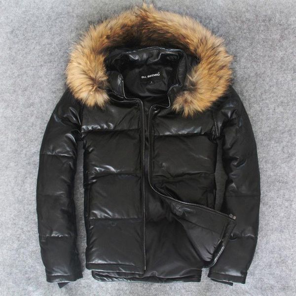 men's leather & faux 100% real raccoon fur genuine duck down jacket men streetwear sheepskin coat moto biker 1808, Black
men's leather & faux 100% real raccoon fur genuine duck down jacket men streetwear sheepskin coat moto biker 1808, Black