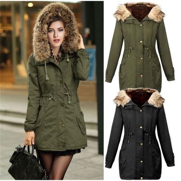 Women's Down & Woman Army Green Artificial Fur Collar Thickening Long Sleeve Parkas Hooded Cotton Inside Jacket Winter Coats Outwear, Black
Women's Down & Woman Army Green Artificial Fur Collar Thickening Long Sleeve Parkas Hooded Cotton Inside Jacket Winter Coats Outwear, Black