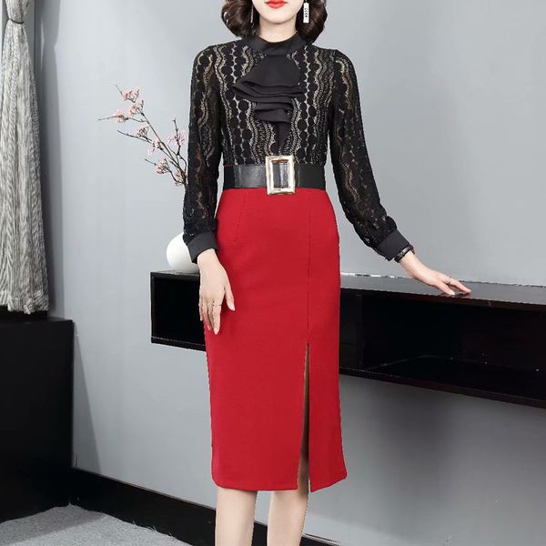 fashion spring style feminine lace thin belt long elegant chic party dress, Black;gray
fashion spring style feminine lace thin belt long elegant chic party dress, Black;gray