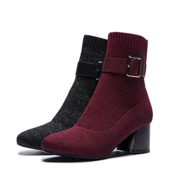 boots autumn winter fashion women's material knitted fabric buckle decorative heel comfortable, Black
boots autumn winter fashion women's material knitted fabric buckle decorative heel comfortable, Black