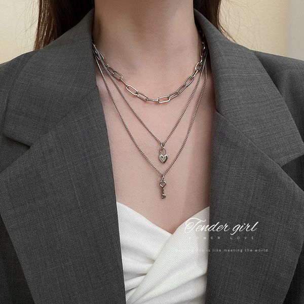 love lock key multi-layer necklace french fashion style exaggerated clavicle chain simple cool style personality pendant female, Black
love lock key multi-layer necklace french fashion style exaggerated clavicle chain simple cool style personality pendant female, Black