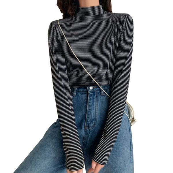 women's t-shirt autumn women t-shirts causal half turtleneck slim bottoming t-shirt casual harajuku stripe long sleeve girls basic thin, White
women's t-shirt autumn women t-shirts causal half turtleneck slim bottoming t-shirt casual harajuku stripe long sleeve girls basic thin, White