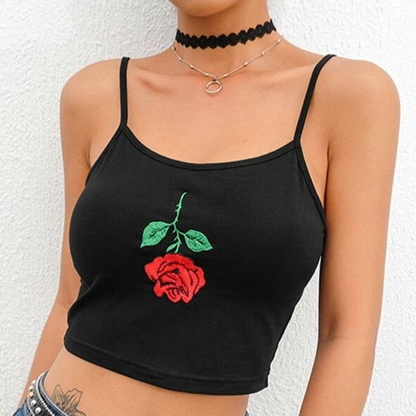 summer female crop cotton women sleeveless straps tank floral embroidery fitness lady casual black tee, Black;white
summer female crop cotton women sleeveless straps tank floral embroidery fitness lady casual black tee, Black;white