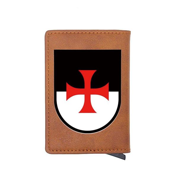 card holders classic knights templar cross digital printing leather holder wallet vintage men women aluminium short purse, Brown;gray
card holders classic knights templar cross digital printing leather holder wallet vintage men women aluminium short purse, Brown;gray
