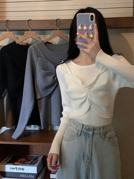 women's t-shirt long sleeve shirt women autumn lazy style knitted bottomed with sleeved chic sweater in thin design, White
women's t-shirt long sleeve shirt women autumn lazy style knitted bottomed with sleeved chic sweater in thin design, White