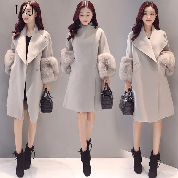 women's wool & blends fall/winter overcoat coat mixed fake fur long sleeve collar discount loosen j3wq, Black
women's wool & blends fall/winter overcoat coat mixed fake fur long sleeve collar discount loosen j3wq, Black