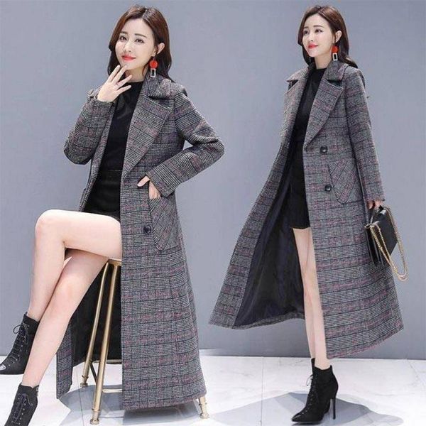 women's wool & blends woolen coat autumn winter lattice jacket long cashmere overcoat oversize itself female thick warm a193, Black
women's wool & blends woolen coat autumn winter lattice jacket long cashmere overcoat oversize itself female thick warm a193, Black