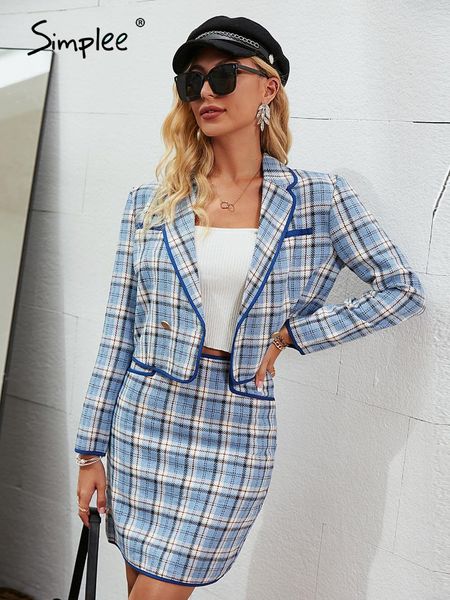 two piece dress simplee elegant plaid v-neck button long sleeve blazer mini set women notched slim two-piece shoulder pad dresses suit, White
two piece dress simplee elegant plaid v-neck button long sleeve blazer mini set women notched slim two-piece shoulder pad dresses suit, White